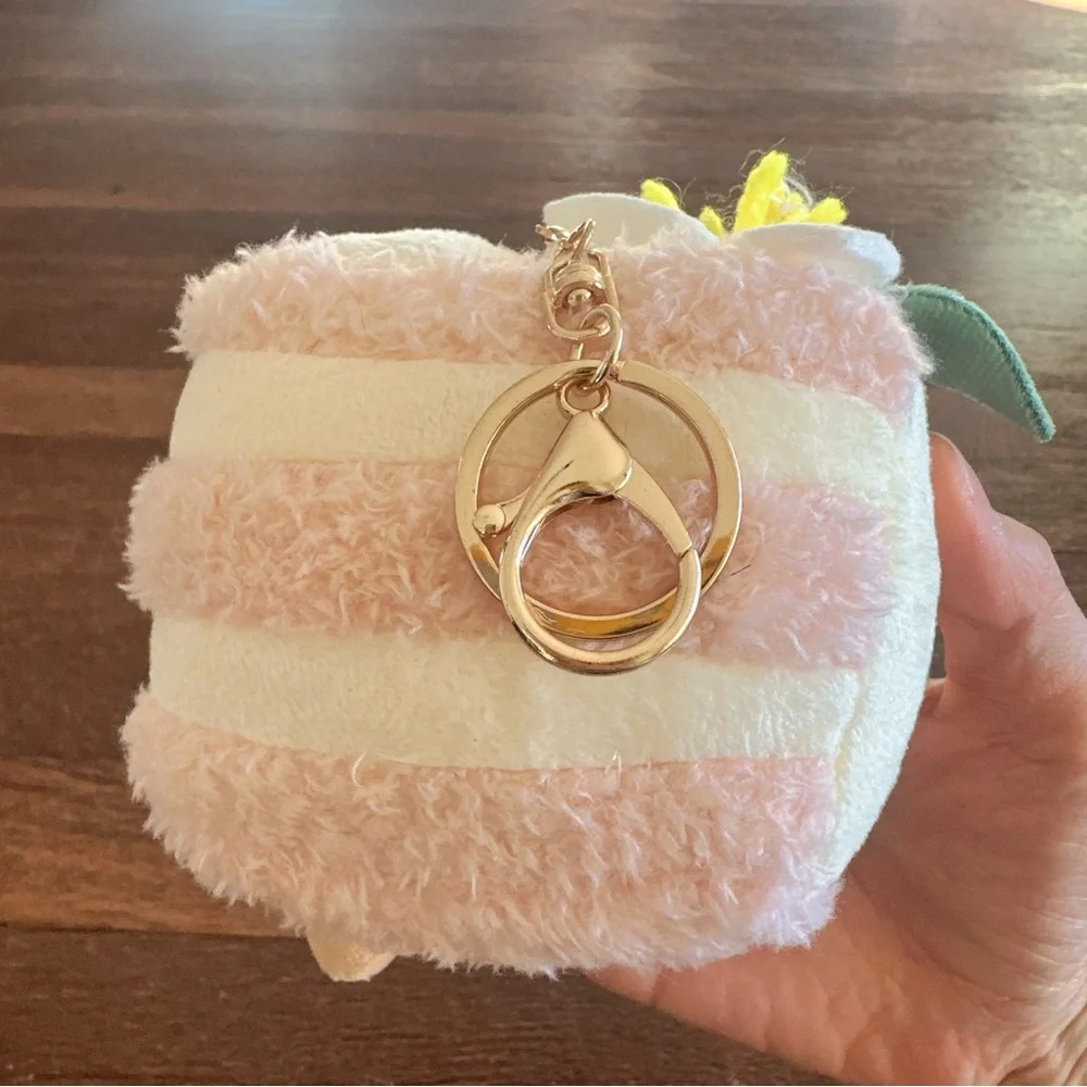 Pink Cake Slice Plush Keychain Kawaii Dessert Plush Bag Charm Cute Gift New